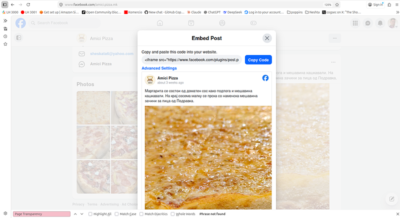 Print screen of a Facebook post 3